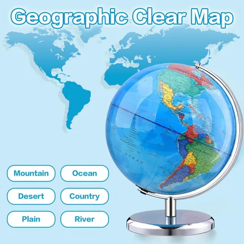 Miniatura 3 de TTKTK Globo terráqueo con soporte de acero inoxidable Globo terrestre giratorio para niños Geografía Aula Educación o Decoraciones (8 pulgadas azul)