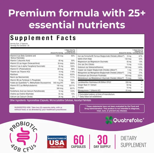 Miniatura 2 de NatureGenX Metil prenatal con probióticos - Vitaminas prenatales para mujeres con hierro, folato de metilo, jengibre, B12 activo y 28 nutrientes