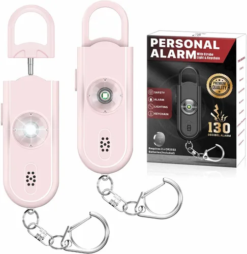 Miniatura 13 de Llavero de alarma de seguridad personal para mujeres, 2 unidades, sirena fuerte de 130 dB con luz estroboscópica SOS, linterna, altavoces dobles