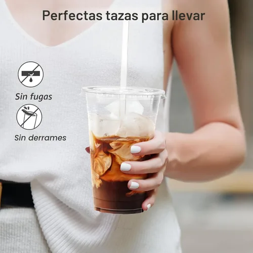 Miniatura 4 de Dealusy Paquete de 100 unidades - Vasos de plástico transparente de 24 onzas con tapas y pajitas, vasos de café helado resistentes y aptos