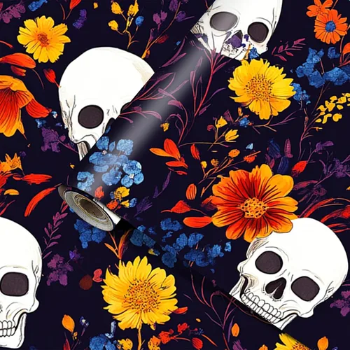 Miniatura 10 de HOMETITUTE Papel tapiz de calavera de neón para despegar y pegar, arte callejero de graffiti, mural de pared reactivo a la luz negra, adhesivo