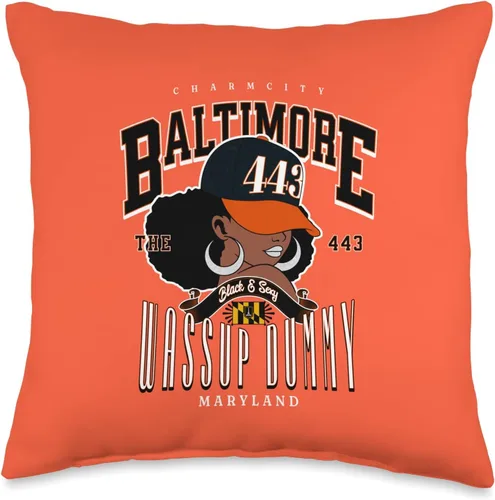 Baltimore Area Code 443 443 Area Code Baltimore Maryland Flag Black Girl Bmore Pride - Almohada de 16 x 16 pulgadas, multicolor
