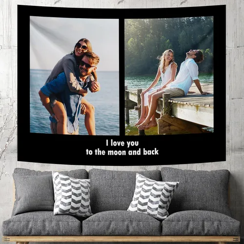 Tapiz personalizado para cargar imágenes con fotos y textos, tapiz personalizado para colgar en la pared, manta de telón de fondo para decoración de