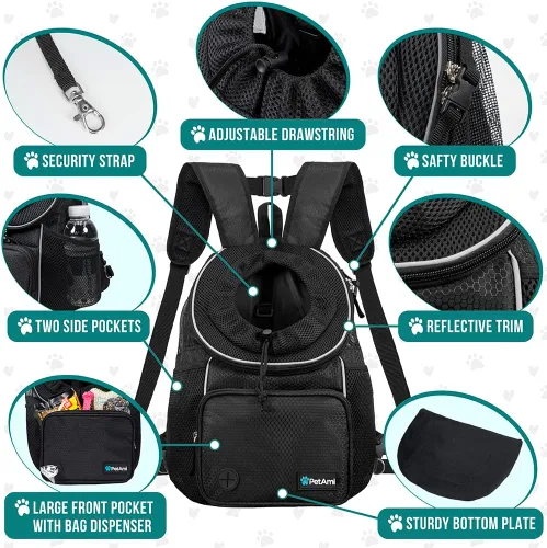 Miniatura 4 de PetAmi Mochila Transportadora Frontal para Perros, Mochila Transportadora Ajustable para Perros Mascotas Gatos en el Pecho, Transportadora Ventilada