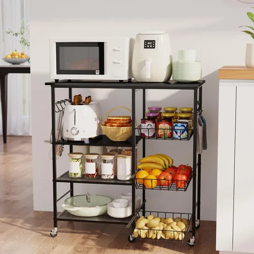 Miniatura 10 de HapiRm - Carrito rodante de cocina con microondas de 4 niveles - Soporte de mesa para microondas con cestas extraíbles, estante de almacenamiento