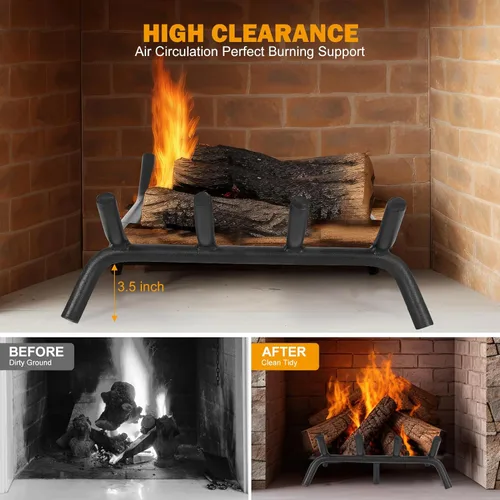 Miniatura 3 de Rejilla de chimenea de 14 pulgadas con retenedor de brasa, rejilla de leña para chimenea con barra de acero redondo sólido resistente de 3/4