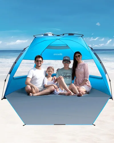 Miniatura 9 de OutdoorMaster Tienda de campaña de playa para 3-4 personas, fácil instalación y portátil, toldo de refugio solar con protección UV UPF 50+, tragaluz