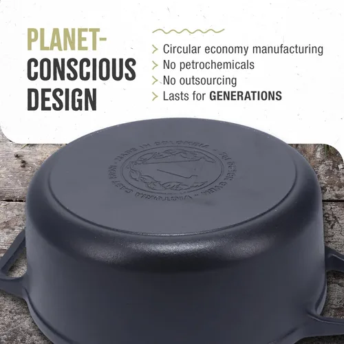 Miniatura 5 de Victoria - Horno holandés grande de hierro fundido con tapa y asas dobles. Olla de 6.6 litros sazonada con aceite de linaza 100% certificado Kosher
