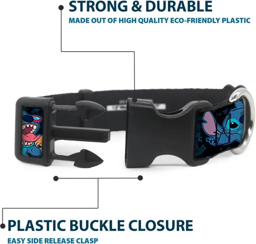Miniatura 4 de Buckle-Down Stitch Snacking Poses - Collar de clip de plástico negro/azul, multicolor, 1 pulgada de ancho, se adapta a cuello de 9-15 pulgadas