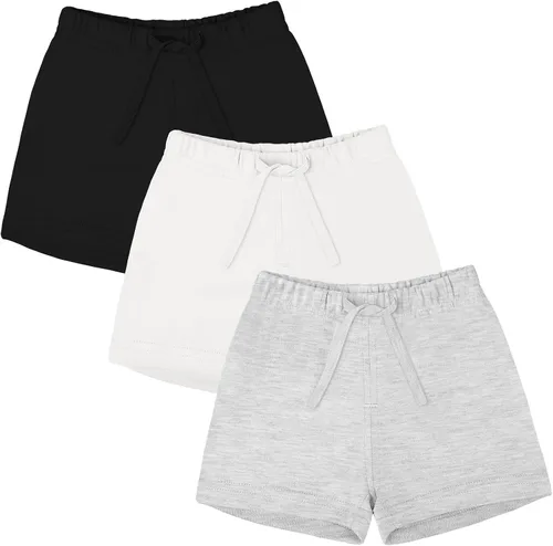 Ruisita Paquete de 3 pantalones cortos unisex para bebé, de algodón, con cordón, color liso, para niños pequeños