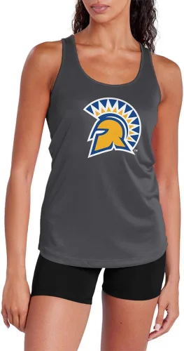 Miniatura 406 de Camiseta deportiva sin mangas oficial de la NCAA Collegiate para mujer, con espalda cruzada, logotipo primario, colección carbón