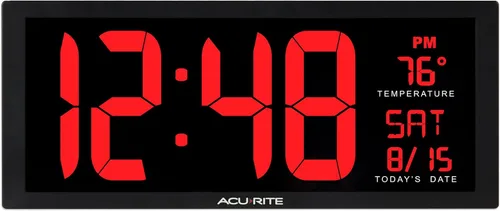 AcuRite Reloj de pared digital LED grande de gran tamaño de 14.5 pulgadas con fecha y temperatura, perfecto para el hogar u oficina (75127M)