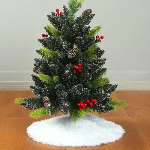 Miniatura 11 de Sattiyrch Falda pequeña para árbol de Navidad de 18 pulgadas, falda de árbol de Navidad rosa de piel sintética para mesa pequeña