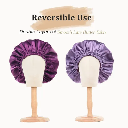 Miniatura 3 de YANIBEST Gorro de satén ajustable de doble capa para dormir, gorra para el cabello para mujeres con cabello rizado natural, color púrpura