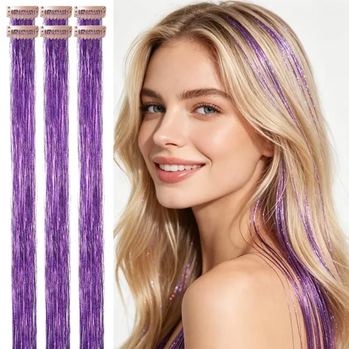 Miniatura 41 de Celinebella 6 extensiones de cabello con clip de mezcla de color rojo, plateado y azul, 6 unidades, resistentes al calor, para mujeres, 17-Azul