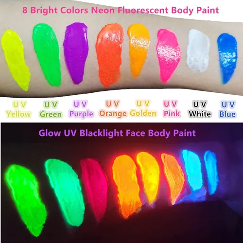 Miniatura 2 de Go Ho Pintura corporal azul neón lavable (2.37 onzas, 2.4 fl oz), pintura facial neón con luz negra UV, pintura facial azul fluorescente a base