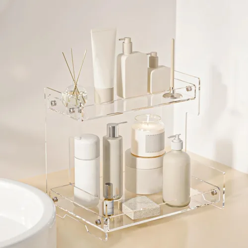 Organizador de encimera de baño, organizador de 2 niveles de acrílico para soporte de perfume, soporte de tocador, bandeja de tocador, estante de