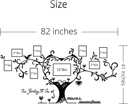 Miniatura 7 de DecorSmart Marco de fotos de árbol familiar de amor, collage extraíble 3D DIY acrílico decoración de pared pegatinas con cita inspiradora para sala