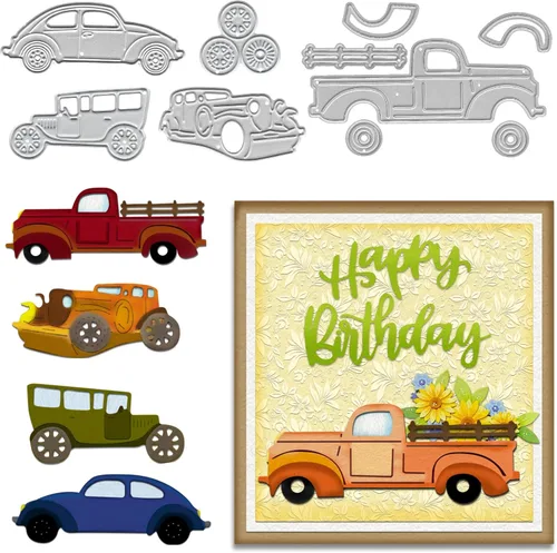 4 piezas de troqueles de corte en forma de camioneta sedán para hacer tarjetas, troqueles de rueda de automóvil, troqueles de vehículos, herramienta