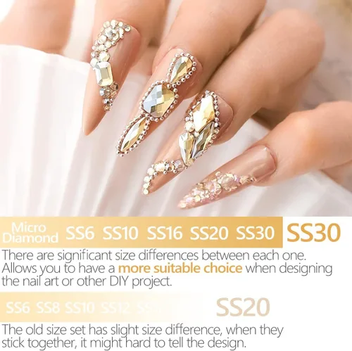 Miniatura 2 de Juego de 4010 diamantes de imitación dorados champán para arte de uñas, diamantes de imitación de parte trasera plana, dijes dorados para uñas, 6