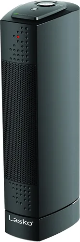 Lasko Calentador de espacio de escritorio de torre delgada de cerámica oscilante para el hogar con termostato y 2 velocidades, 14 pulgadas, negro,