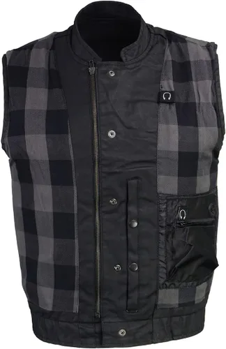 Miniatura 7 de Milwaukee Leather MDM3025 - Chaleco de motociclista con revestimiento encerado negro para hombre, estilo club, con cuello de camisa y cuello