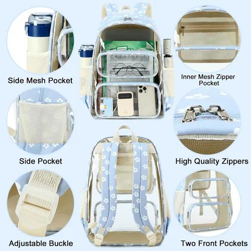 Miniatura 29 de CAMTOP Mochila transparente resistente y transparente para estudiantes, escuela, trabajo, festival, viajes, deportes, Beige, Mediana, Camtop Mochila