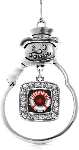 Miniatura 226 de Inspired Silver - Adorno de rodillo de reina - Adorno cuadrado de plata con muñeco de nieve con joyas de circonita cúbica