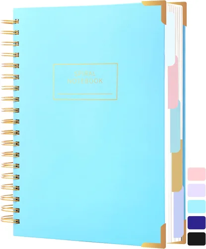 Cuaderno de espiral de tapa dura con pestañas de 8 x 10 pulgadas, diarios grandes con líneas en espiral para mujeres con divisores, 240 páginas, D-