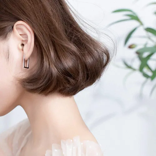 Miniatura 4 de Aretes de aro rectangulares minimalistas de plata de ley para mujeres y niñas, para cartílago, delicados aretes de 0.787 in, Metal, No es una piedra