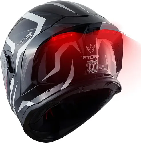 Miniatura 22 de 1Storm Nuevo Casco Modular de Motocicleta con Visera Dual, Protección Solar Completa y Luz Trasera LED Recargable: LED-X90 Flecha Azul