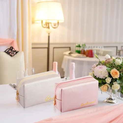 Miniatura 2 de Hillban 6 piezas de cuero sintético para novia, bolsa de maquillaje para cosméticos, dama de honor, impermeable, bolsa de viaje, bolsa de regalo