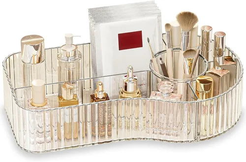 Organizador de maquillaje transparente para tocador, almacenamiento acrílico para el cuidado de la piel y organización de maquillaje para