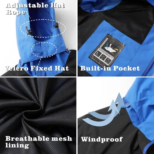 Miniatura 43 de GIISAM Chaqueta de lluvia para hombre, impermeable, ligera, para exteriores, rompevientos con capucha