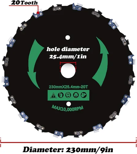 Miniatura 5 de CZS Cuchilla de dientes de motosierra de 9 pulgadas, hoja cortadora de cepillo de dientes de motosierra 20T, 2 unidades (adaptador incluido)