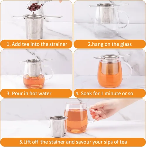 Miniatura 4 de Paquete de 2 coladores de té, cesta infusora de té de acero inoxidable que se asienta en tazas, infusores de té Evmliy para té suelto, difusor de té