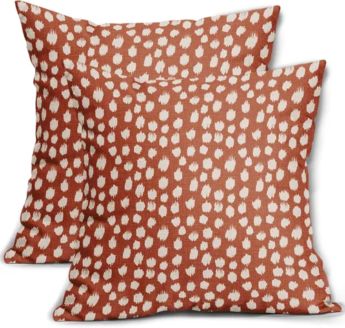 Miniatura 20 de Fundas de almohada marrón y blancas de 18 x 18 pulgadas, juego de 2 almohadas boho grises con lunares, fundas de almohada modernas estampadas