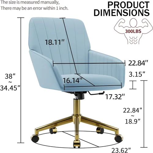 Miniatura 3 de YISHENG - Silla de escritorio de terciopelo para oficina con base dorada, con ruedas, sillas tapizadas modernas ajustables en altura con giro de 360