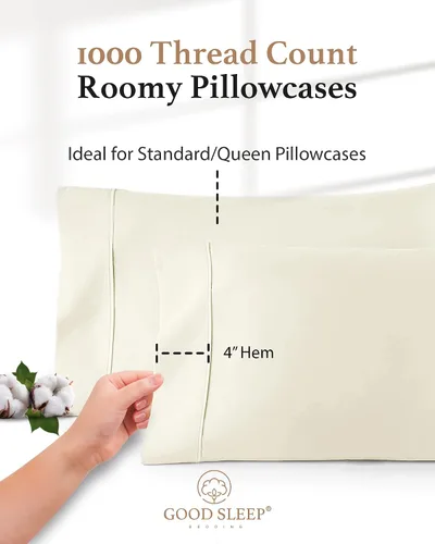 Miniatura 3 de Juego de 4 fundas de almohada estándar de 1000 hilos, 100% algodón egipcio, con algodón de fibra larga y tejido satinado, suaves y sedosas, como