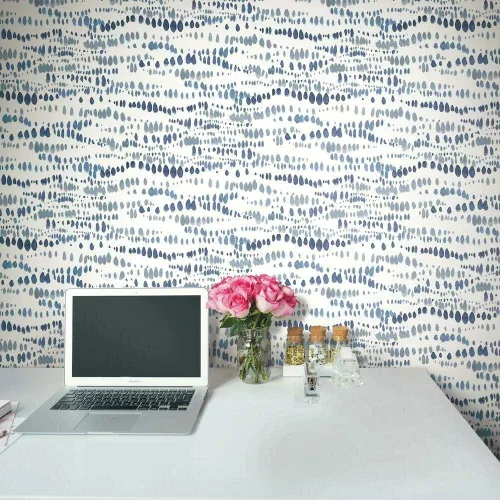 Miniatura 9 de RoomMates RMK11761RL - Papel tapiz de líneas punteadas azul marino y blanco, rollo