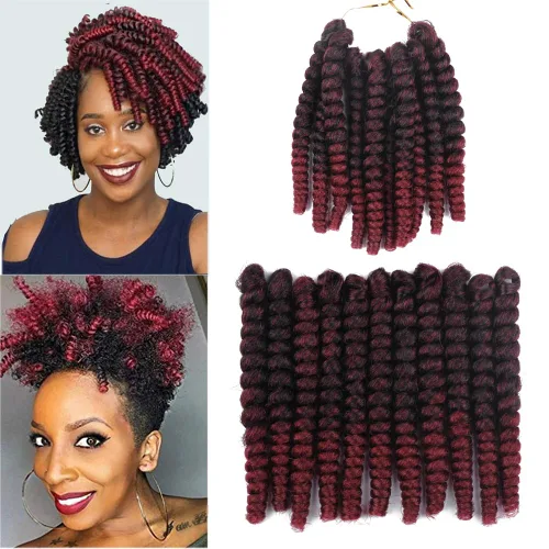 Miniatura 10 de Saniay - 3 paquetes de trenzas de ganchillo cortas trenzadas de ganchillo con espiral, rizos con espiral jamaicana, 20 mechones por paquete