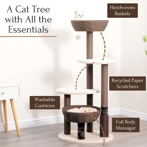 Miniatura 3 de PetPals Árbol grande para gatos de 49 pulgadas de alto y 5 niveles con postes rascadores de cuerda de papel reciclado reemplazables, cojines