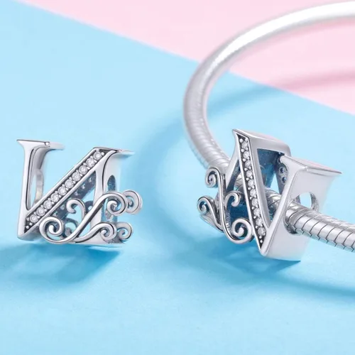 Miniatura 96 de BETTY&SARAH dije de plata esterlina 925 con forma de letra, para pulseras Pandora, letra del alfabeto, joya, regalo para mujer