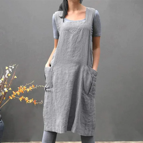 Miniatura 3 de XUNRYAN Delantal de lino de algodón para mujer, delantal cruzado en la espalda, vestido para hornear, cocinar, jardinería, trabajo, vestido