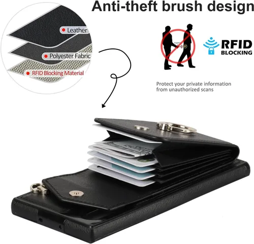 Miniatura 4 de Asuwish Funda de teléfono para Samsung Galaxy Note 10 5G con protector de pantalla de vidrio templado y anillo de bloqueo RFID, tarjetero de cuero