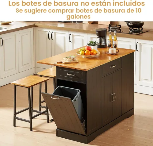 Miniatura 6 de ONBRILL Las islas de cocina estacionarias incluyen 2 sillas, isla de cocina de 47 pulgadas con hoja caída, mesa de bar para el hogar con estante
