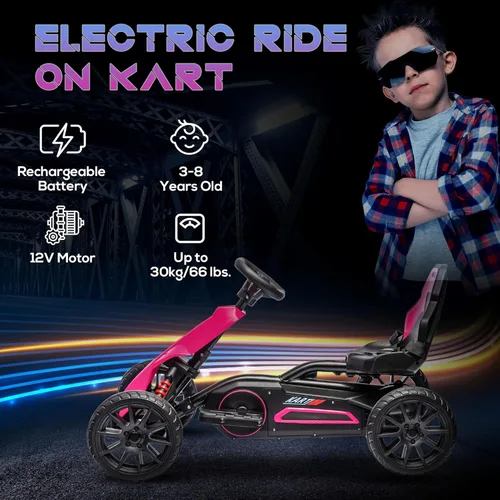 Miniatura 3 de Aosom Go Kart eléctrico de 12 V para niños, juguete para montar al aire libre con accionamiento hacia adelante hacia atrás y velocidad ajustable