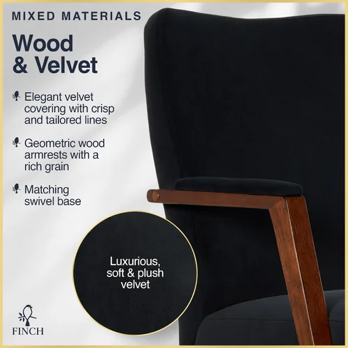 Miniatura 3 de Finch NEO ONE - Silla ejecutiva ergonómica giratoria de tela de terciopelo/madera, color negro (52304-BLK)