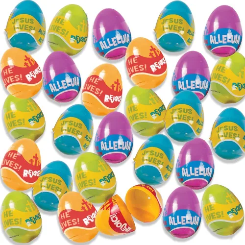 Fun Express Frases religiosas rellenos de huevos de Pascua para fiesta de Pascua, suministros de fiesta prellenados, recipientes de plástico de 24