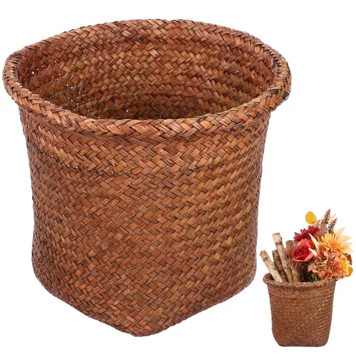 Miniatura 11 de FOMIYES Papelera tejida con pajilla, de mimbre, para el hogar, oficina, dormitorio, 9.4 pulgadas